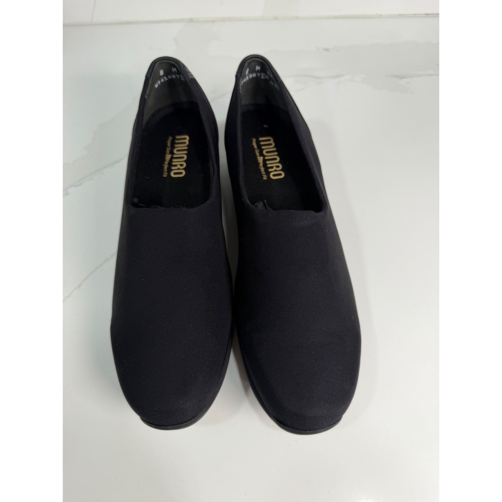Munro American Womens Black Fabric Leather Slip On Loafers Shoes Size 8 M